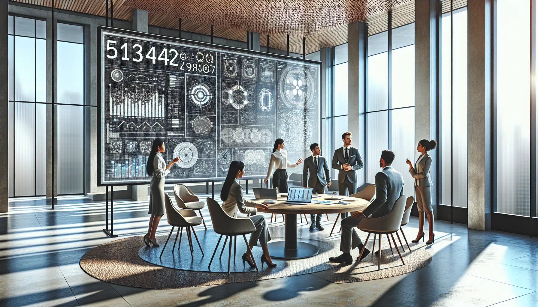 diverse team discussing numerical significance in a modern office.