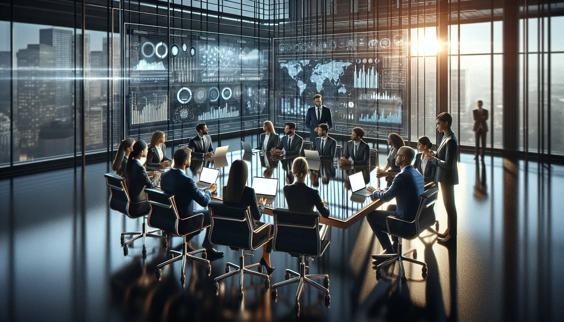 diverse team discussing data management in a modern office.