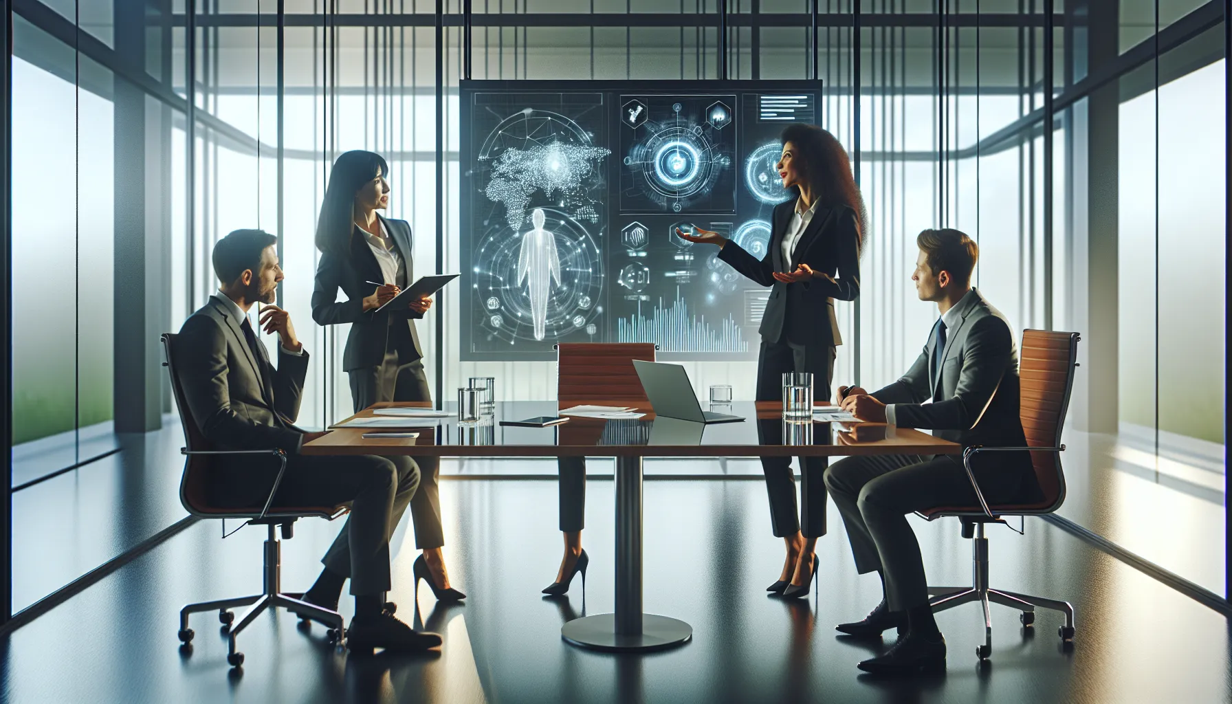 diverse team discussing future technological prospects in a modern office.